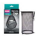 Packaging and product image of the Arcadia Reptile Heat Lamp Safety Cage, a black metal mesh cage designed to protect reptiles from heat lamps.