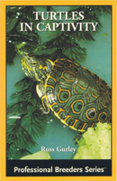 Book cover of 'Turtles in Captivity' by Russ Gurley with an aquatic turtle floating in a shallow pool of water.