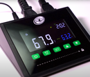 Digital temperature controller with display and control buttons on a white background